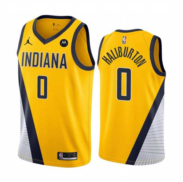 Mens Indiana Pacers #0 Tyrese Haliburton Yellow Statement Edition Stitched Jersey Dzhi